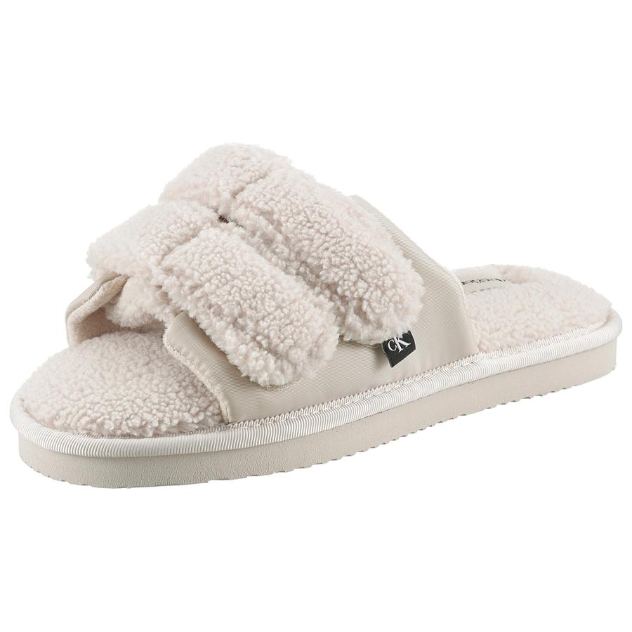 NU 21% KORTING: Calvin Klein Pantoffels HOME SLIDE VELCRO SHEARLING in behaaglijk zachte look